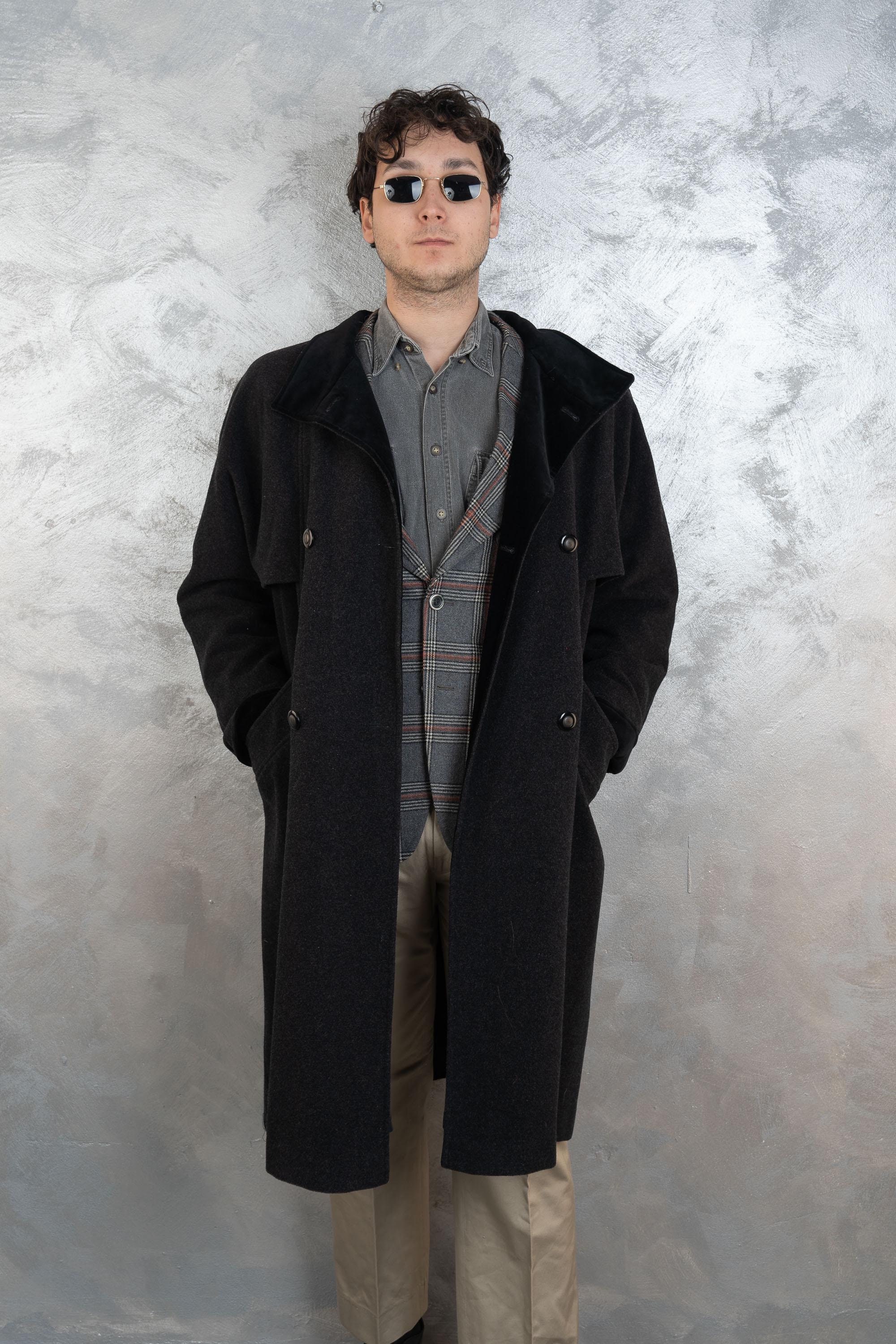 激レア 90s X-LARGE ウールオーバーコート USA製 vintage 90s Vintage Black Loden Wool Coat European Overcoat, Size Large