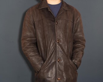 80s Vintage Leather Jacket Distressed Leather Jacket Oversized