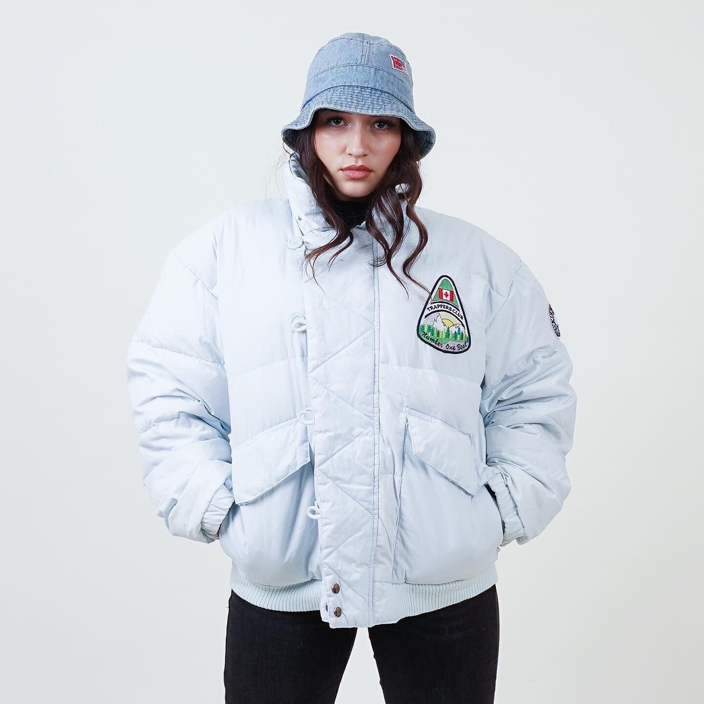 Vintage Down Parka 100% Down Cropped Puffer Jacket Light Gray