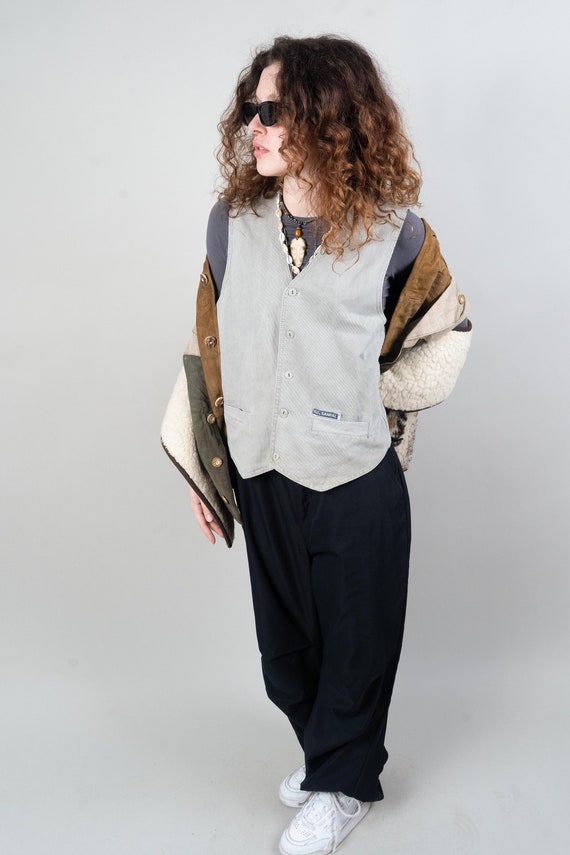 Vintage vest grey cotton Size L gender neutral 80s - image 1