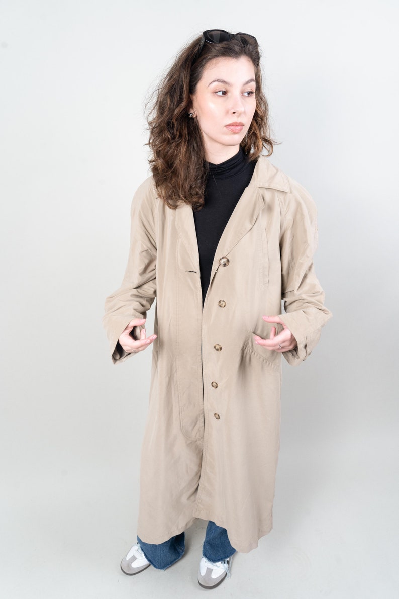 Vintage classic trench coat single breasted beige oversized 80s 90s image 7