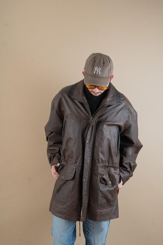 80s Vintage Leather Jacket Distressed Leather Jacket Oversized