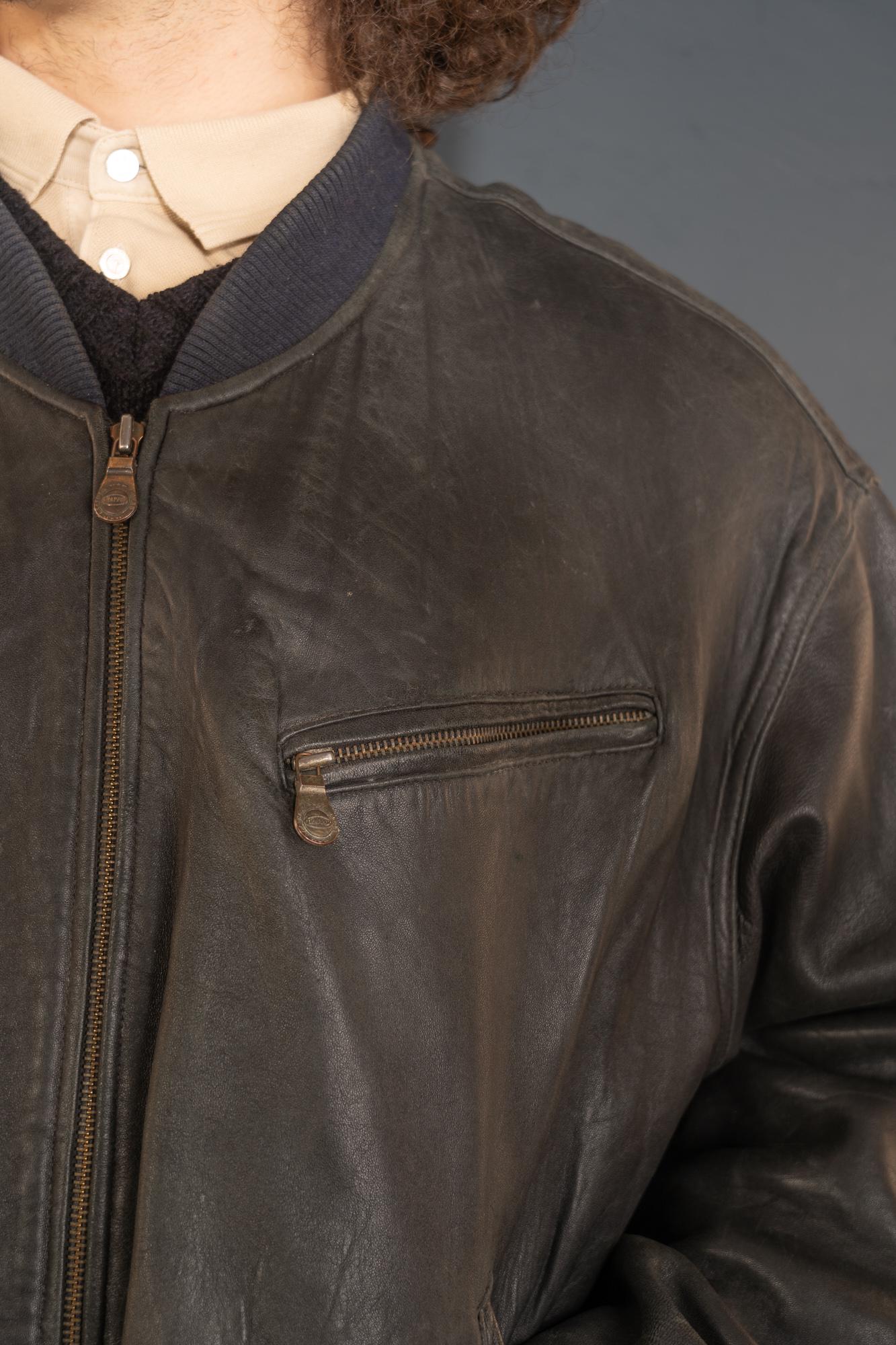 Vintage Bomber Leather Jacket Gray Black Size L / XL Vintage Bomber Leather Jacket Gray Black Size L / XL