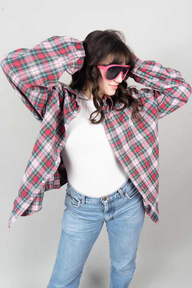 Vintage lumberjack shirt Size M hard cotton flannel 80s 90s red green image 1