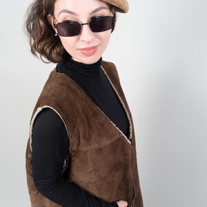 vintage shepherd vest leather wool suede one size crazy pattern navajo 80s 90s imagem 5