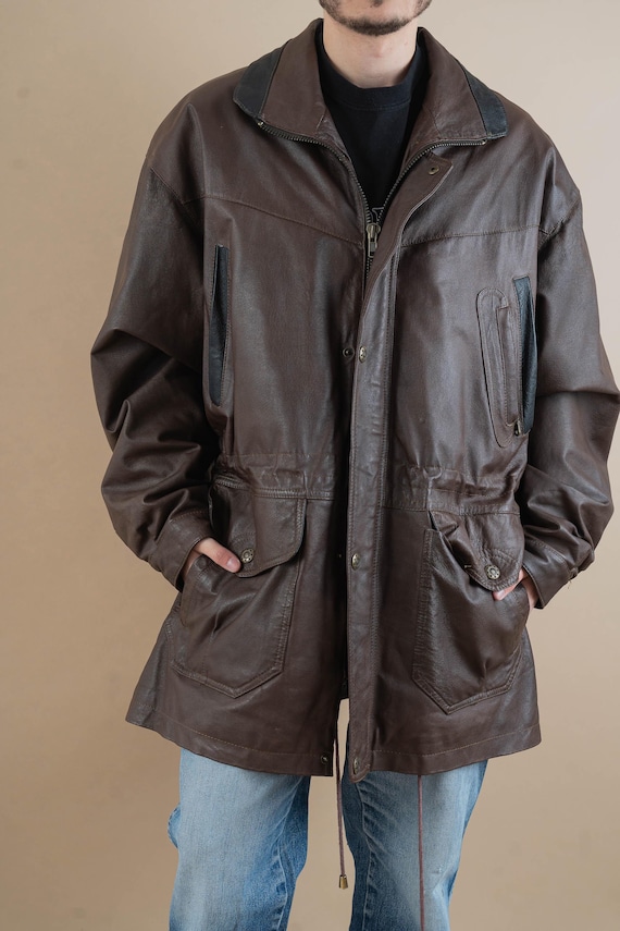 80s Vintage Leather Jacket Distressed Leather Jacket Oversized