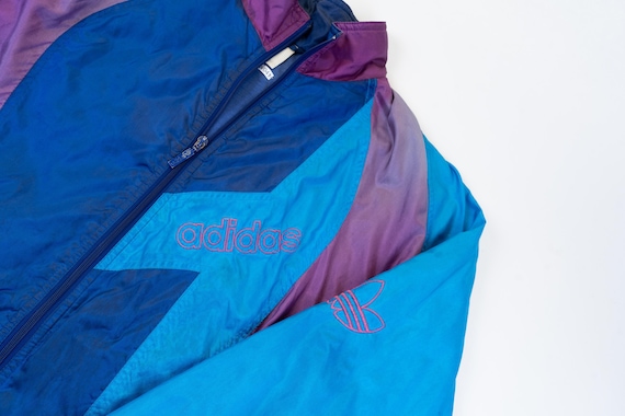 80s Vintage Adidas Jacket Windbreaker Sport Jacket Blue and Purple Colorblock Pattern Adidas Logo Embroiled Front and Back Gender Neutral M Etsy Canada