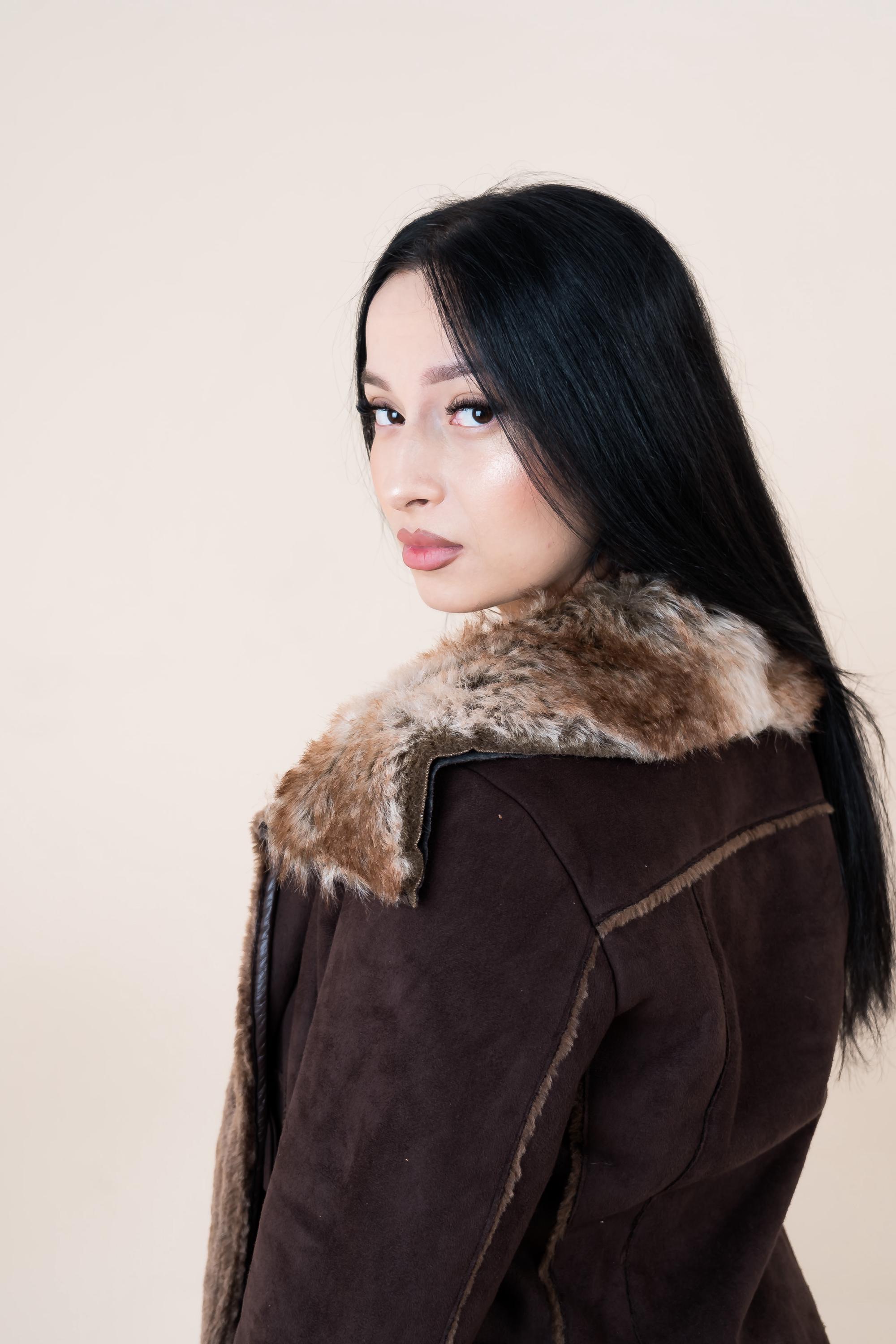 Y2K 2000s Brown Leather & Suede Coat With Fur Hem Details