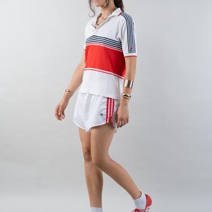 vintage Fila polo shirt 80s white and blue red striped pattern Size S cotton unisex gender neutral nona, nona clothing, vintage,  vintage online shop, gender neutral, vintage for men, vintage for woman, 80s aesthetics, 90s aesthetics, vintage berlin,