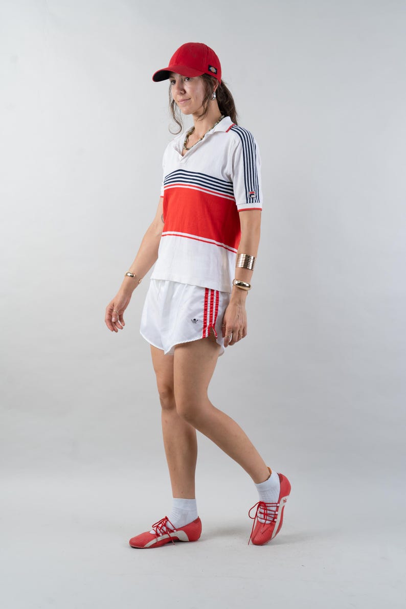 vintage Fila polo shirt 80s white and blue red striped pattern Size S cotton unisex gender neutral nona, nona clothing, vintage,  vintage online shop, gender neutral, vintage for men, vintage for woman, 80s aesthetics, 90s aesthetics, vintage berlin,