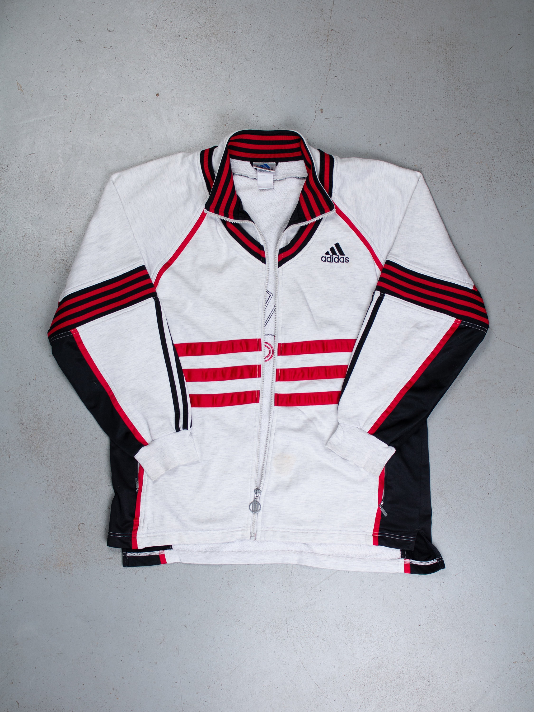 Adidas jacket vintage grey black red 80s original Adidas jacket gender neutral cotton Size