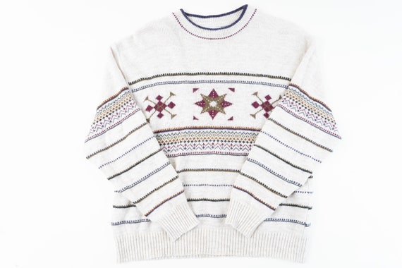 Vintage nordic sweater grandpa sweater beige and … - image 1