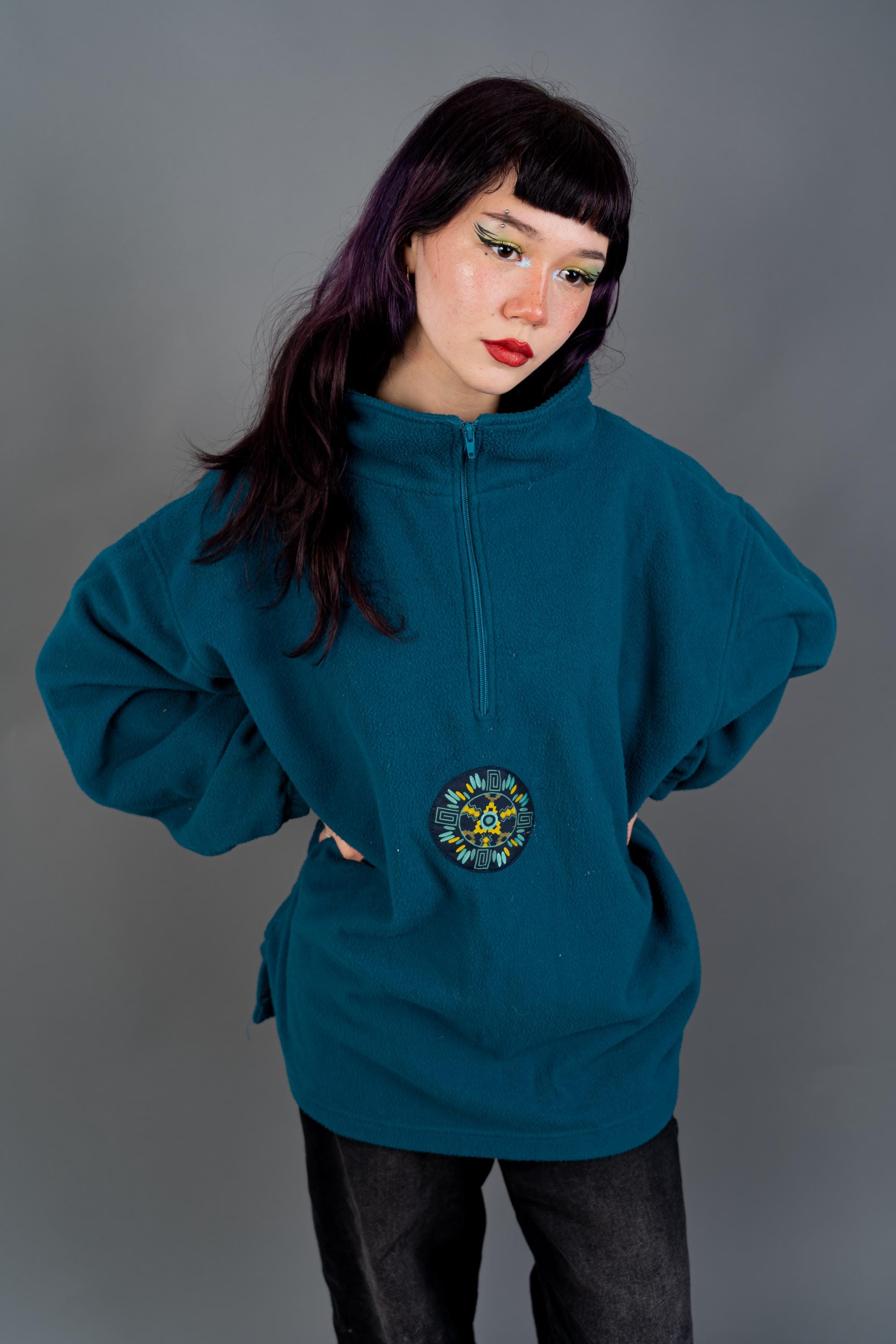 90s Vintage Green Fleece Jacket - Oversized Polar Jacket With