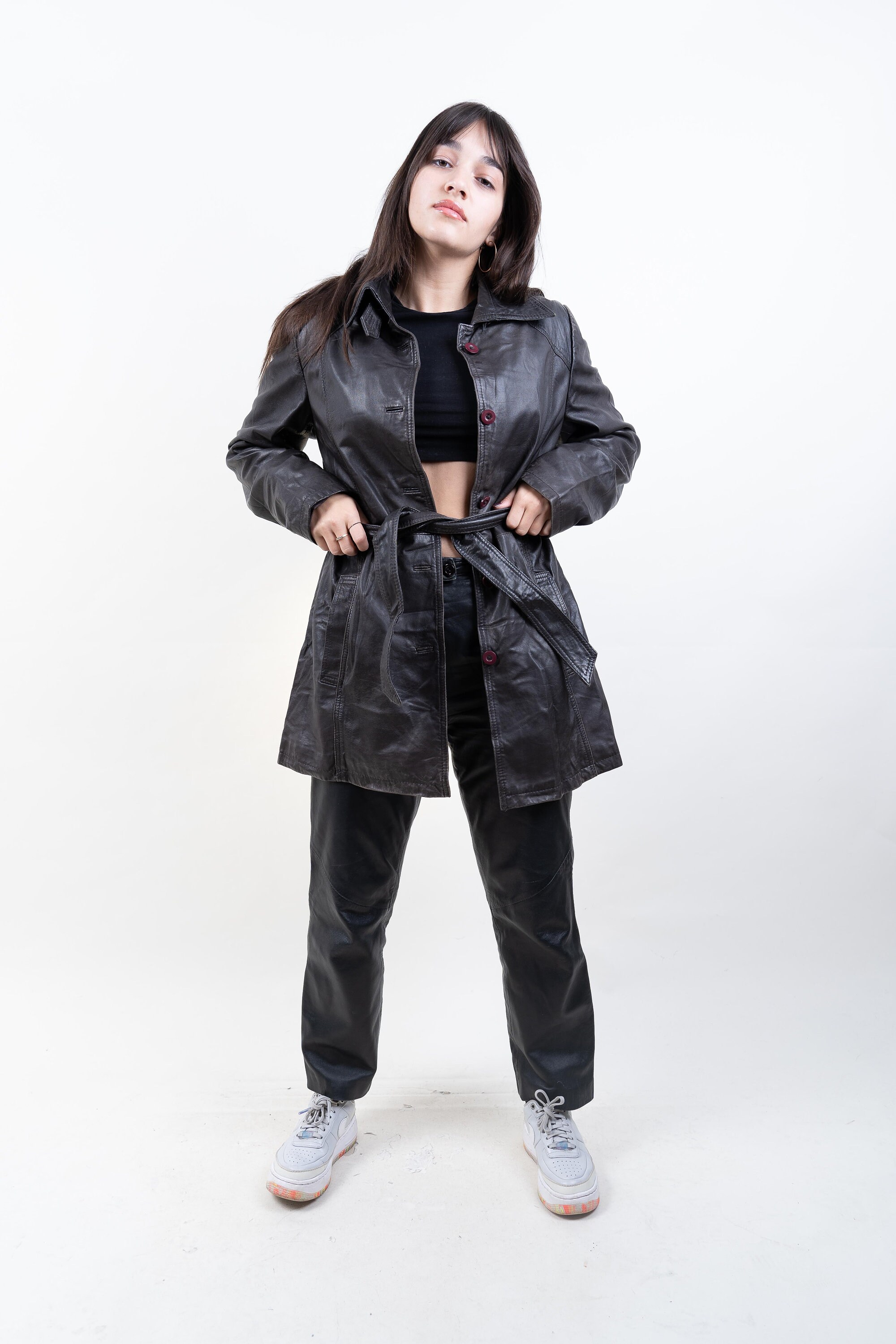 Veste Vintage Années 80 En Cuir Daim - Style Peplum Imprimé Aigle, Taille S