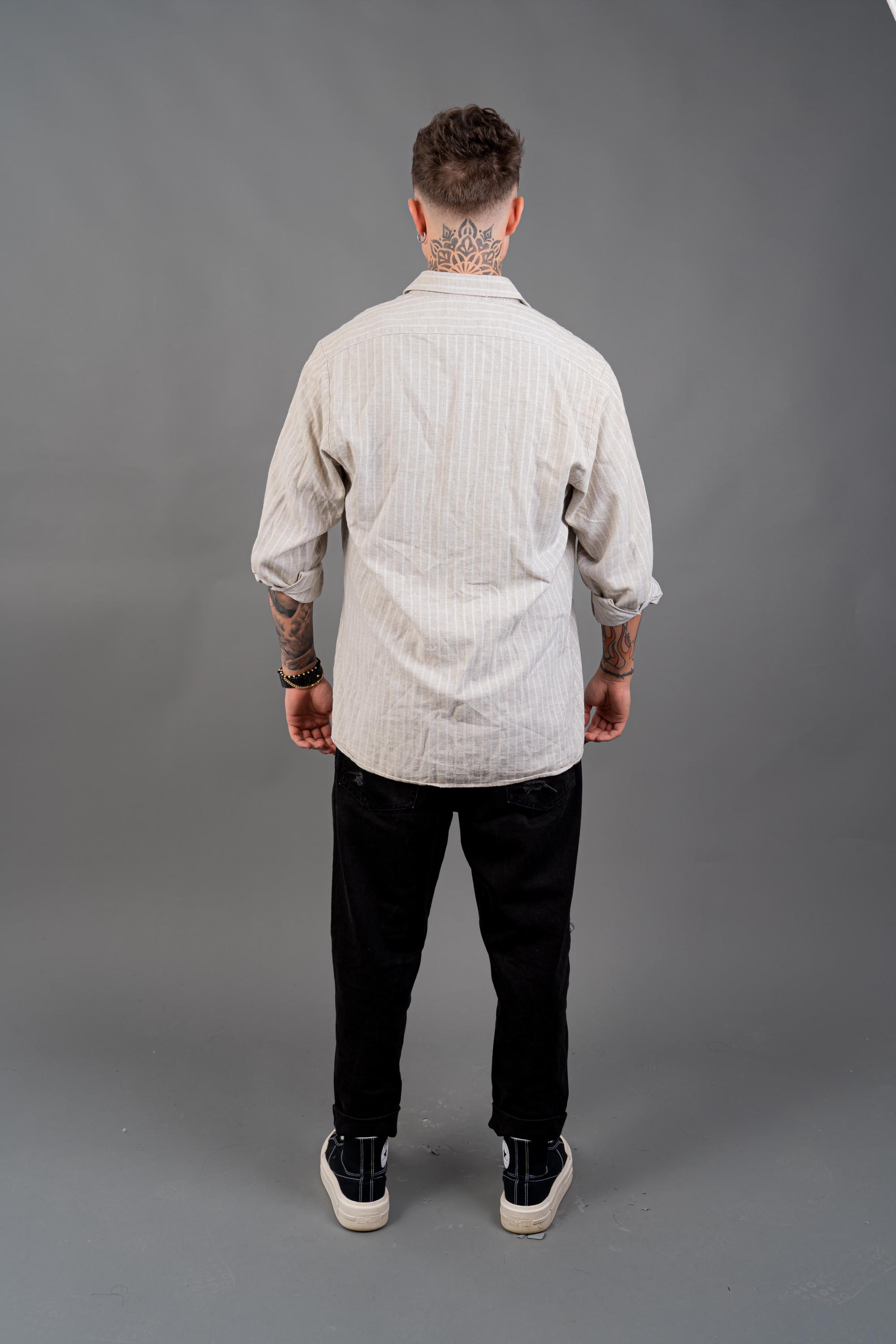 90s Vintage Button up Shirt | Beige Gray | Size XXL | Hard Cotton 