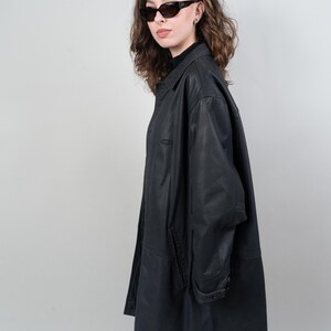 Vintage camel leather coat black lined minimalist Size XL 52 80s 90s soft goat leather image 10