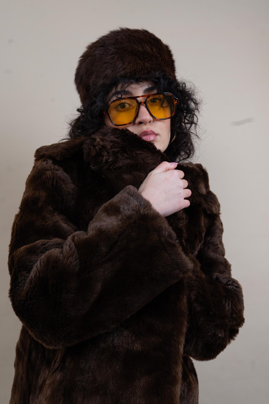 Vintage Mob Wife Fur Jacket Overcoat Brown Real Fur Size S / Meter