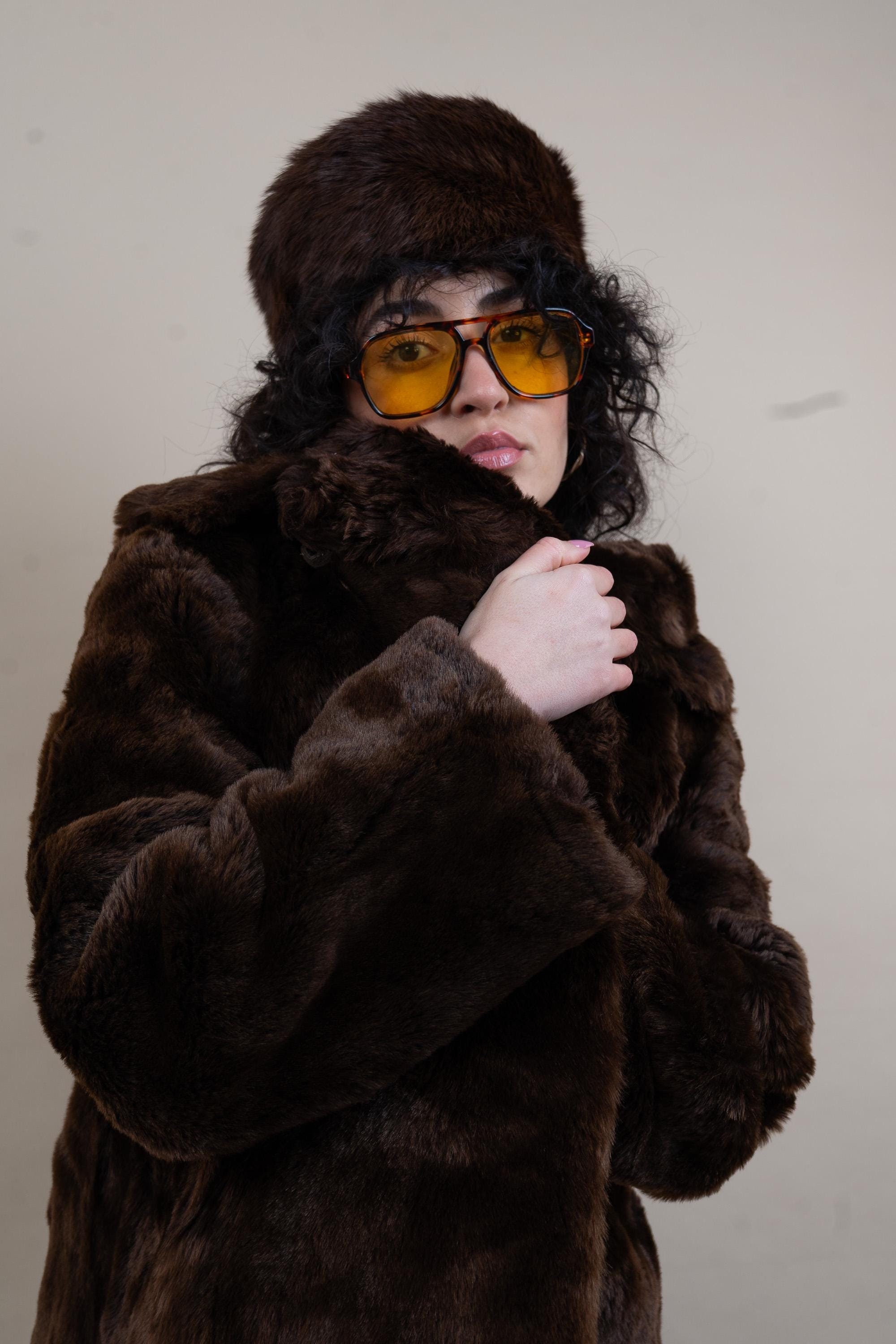 Vintage Mob Wife Fur Jacket Overcoat Brown Real Fur Size S / Meter