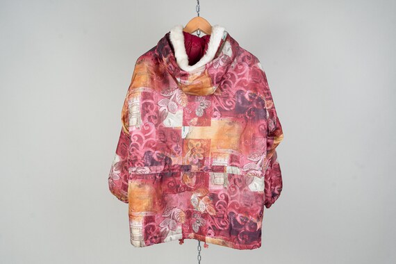 Vintage red pastel winter jacket abstract crazy p… - image 3