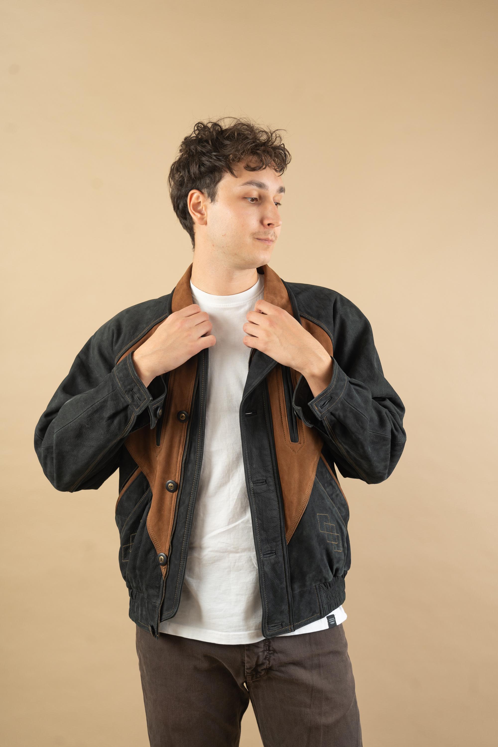 Size M Vintage Suede Leather Bomber Jacket | Retro Stylish
