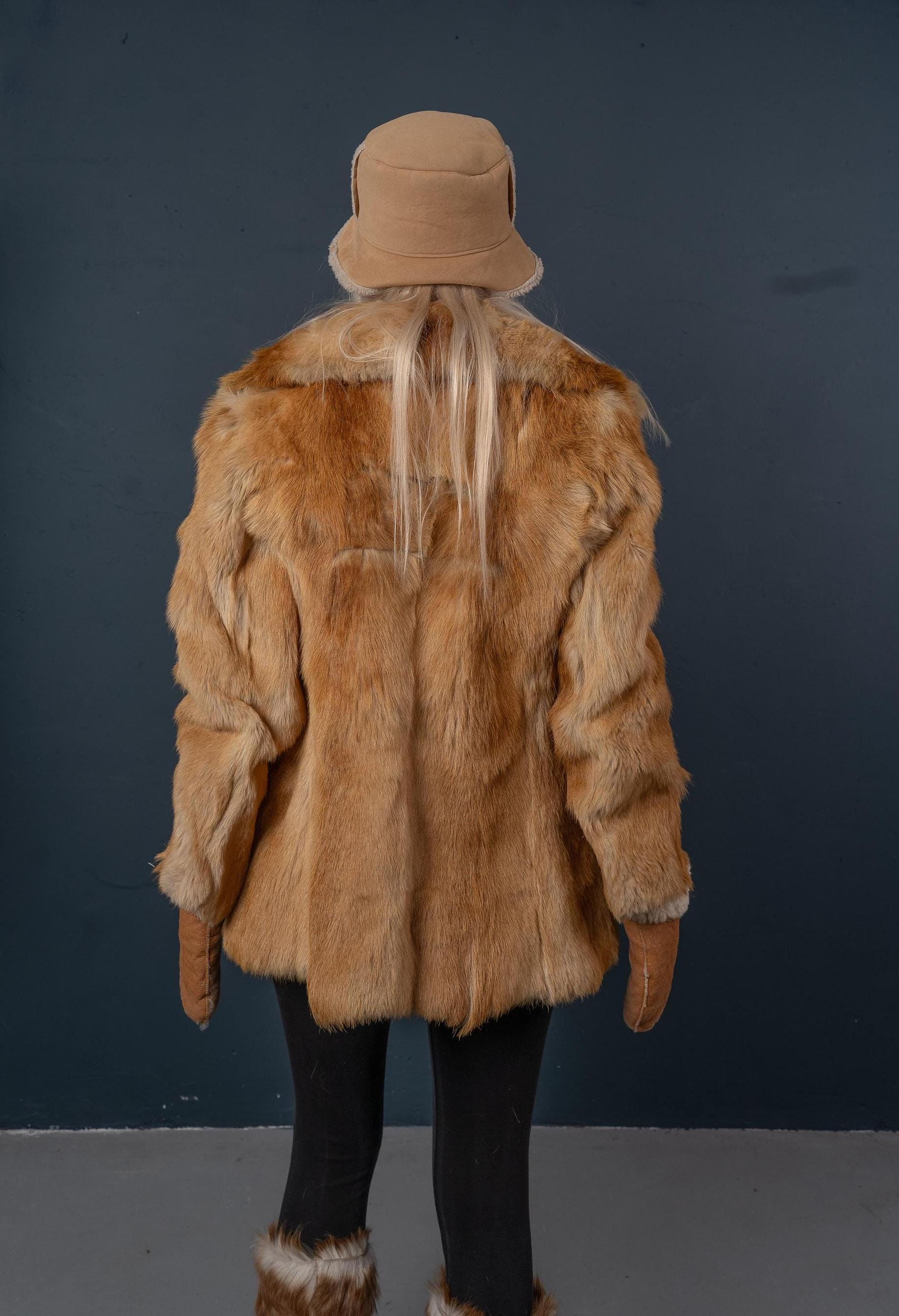 Vintage Fur Jacket Fox Fur Jacket Parka Beige Size S 80s 90s