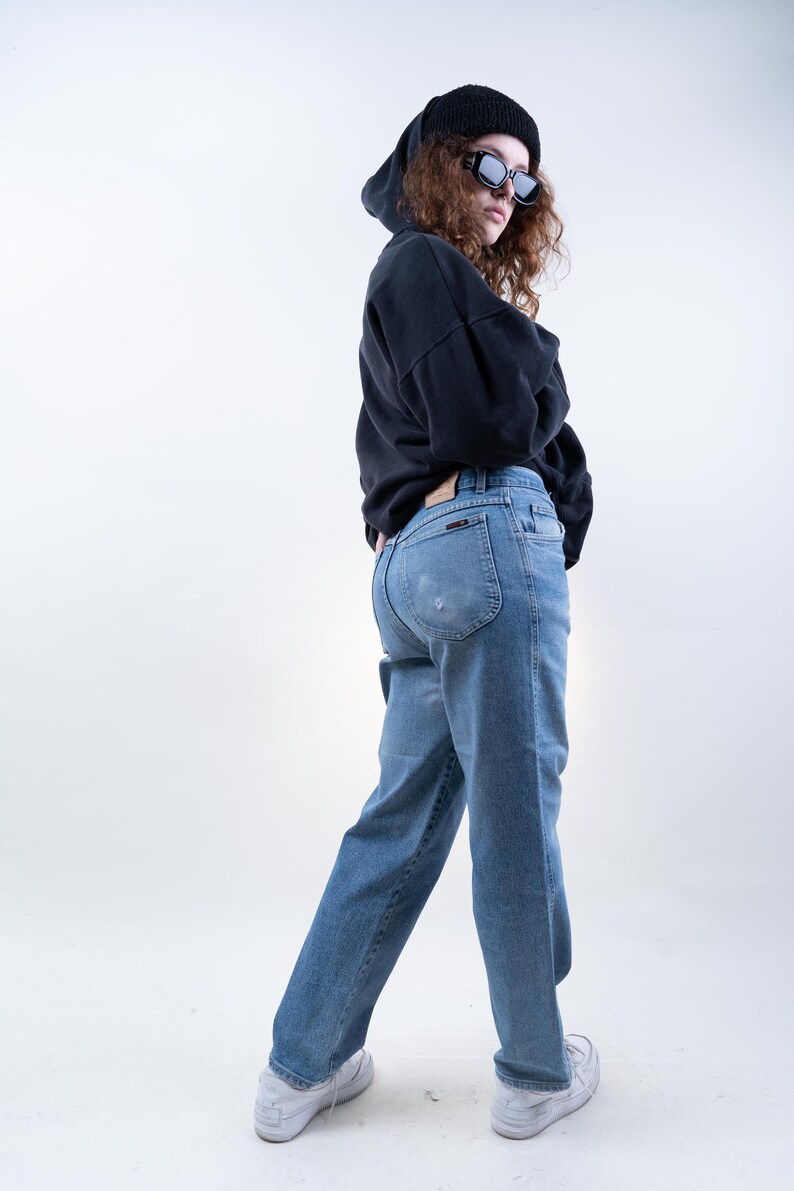 Vintage denim jeans Size M high waist hard cotton Jingler 80s image 7