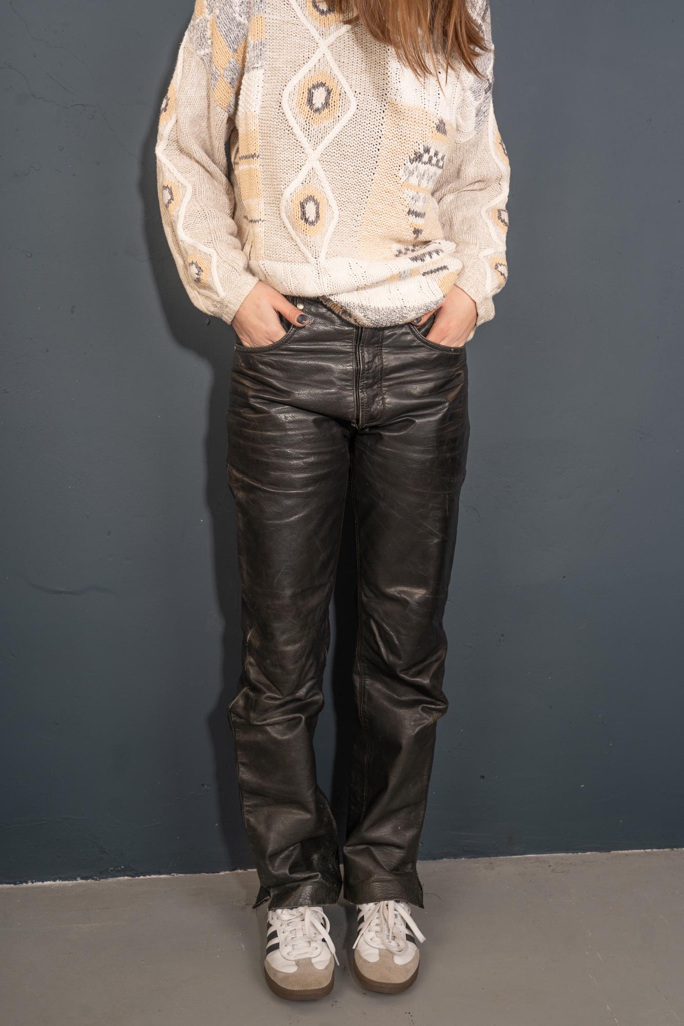 Womens Leather Pants Black 16 XL SOFT Lambskin Vintage 80s