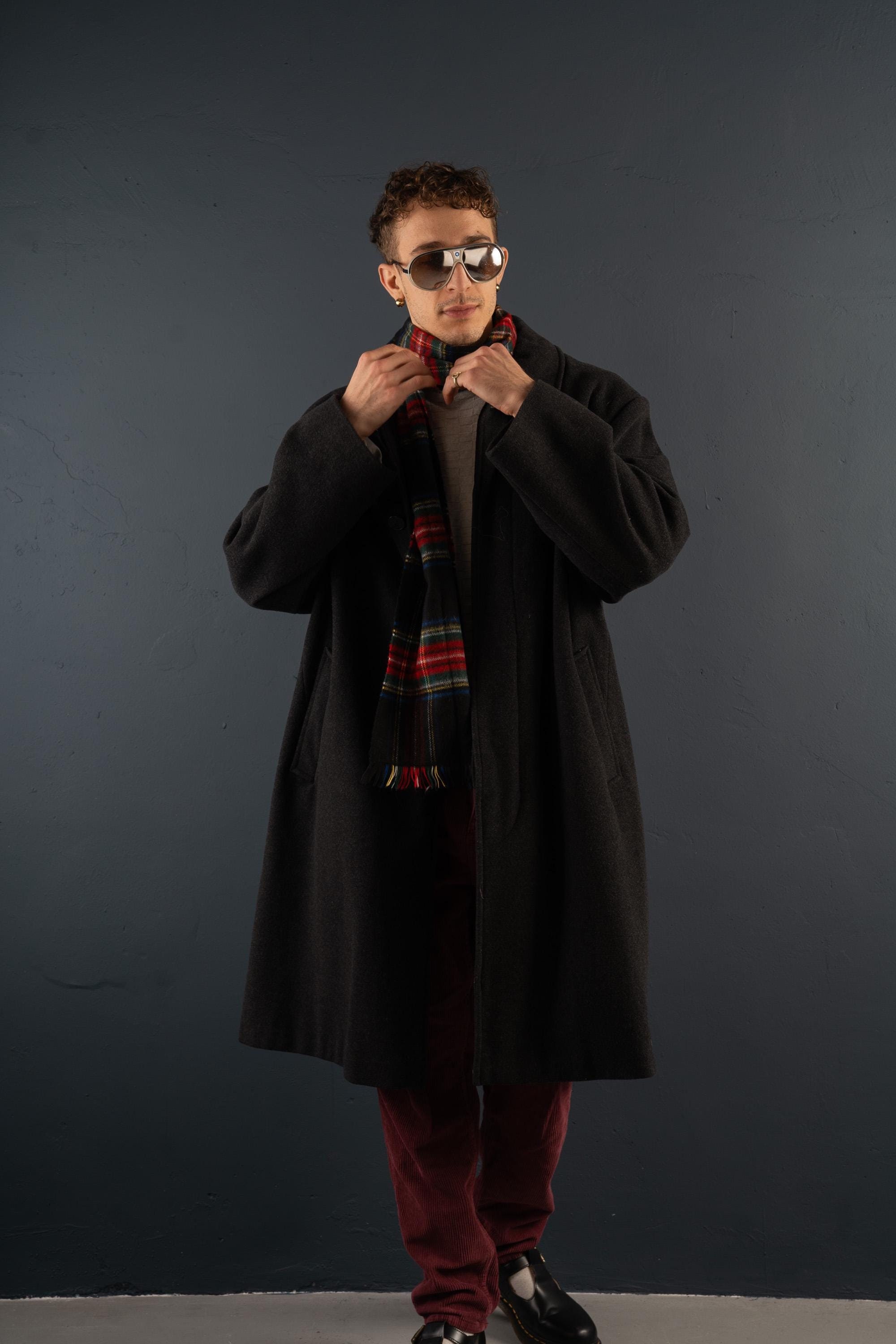 Vintage Wool Loden Cashmere Coat Oversized Gray 80s 90s Military