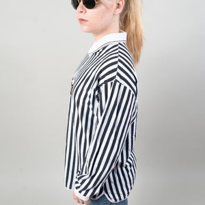 Vintage striped shirt quarter zip black and white striped cotton 80s image 7