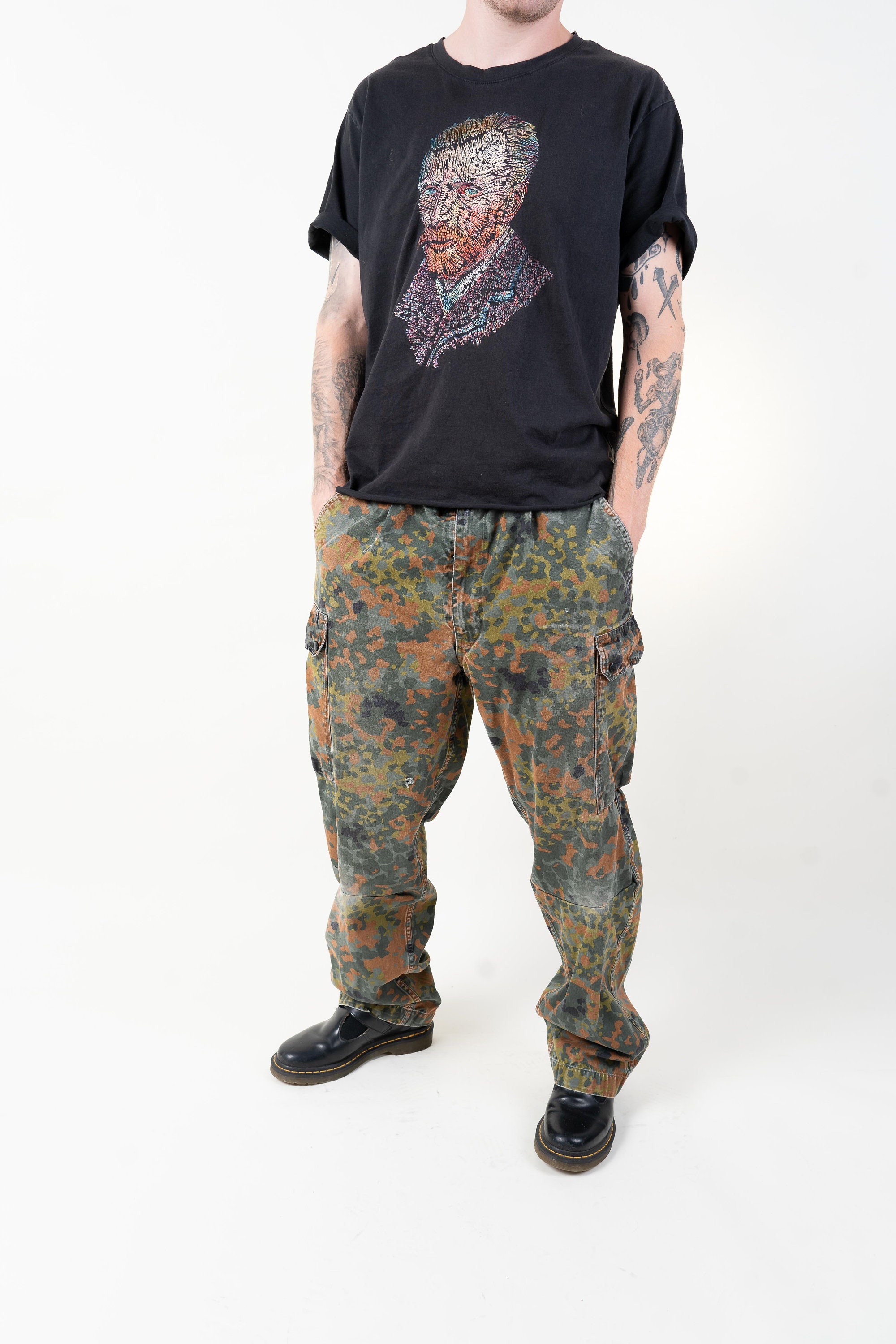 Vintage Army Camouflage Cargo Pants Beige Gray Size L 80s