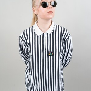 Vintage striped shirt quarter zip black and white striped cotton 80s image 3