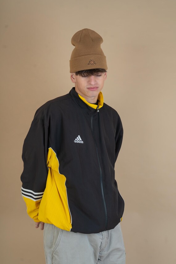 Vintage Adidas Black and Yellow Windbreaker Jacket Size L 80s 90s