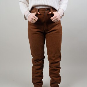 Vintage leather pants brown suede with pockets high waist Size M 80s 90s image 3