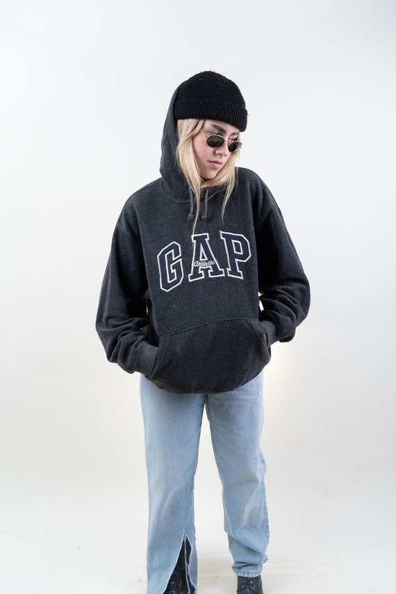 80s vintage Gap fleece jumper hoodie gray with wh… - image 1