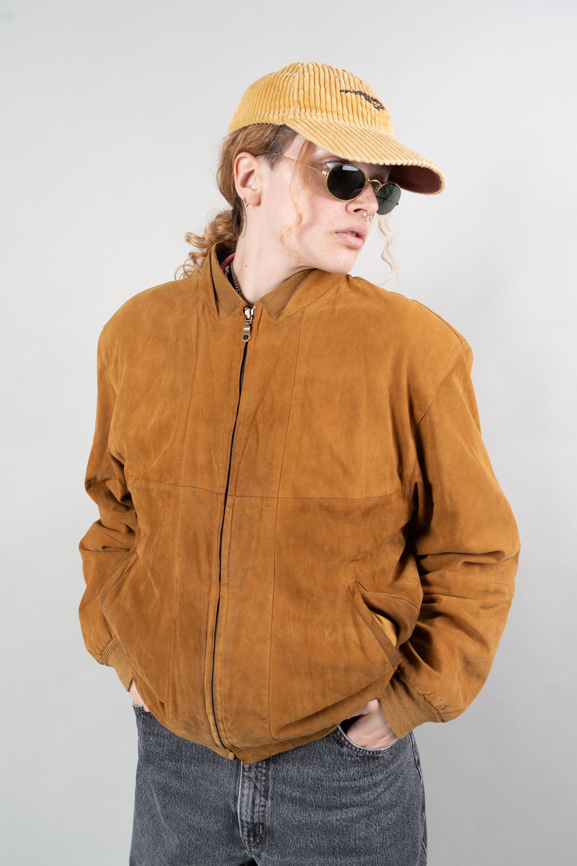 Vintage Suede Leather Bomber Jacket Beige Brown Size M 80s Vintage Suede Leather Bomber Jacket Beige Brown Size M 80s