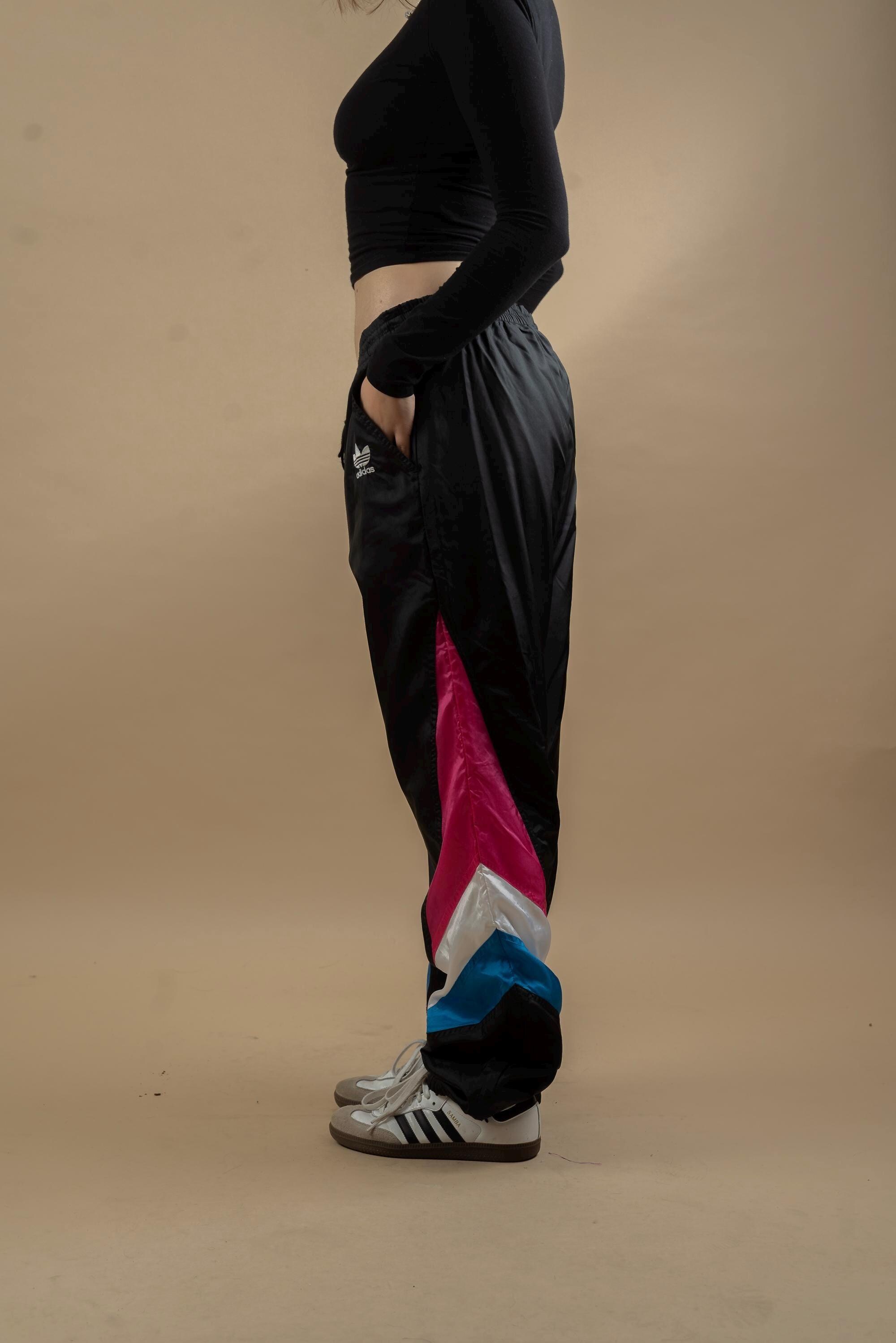 Vintage Adidas Track Pants 80s 90s Jogger Black With White, Pink
