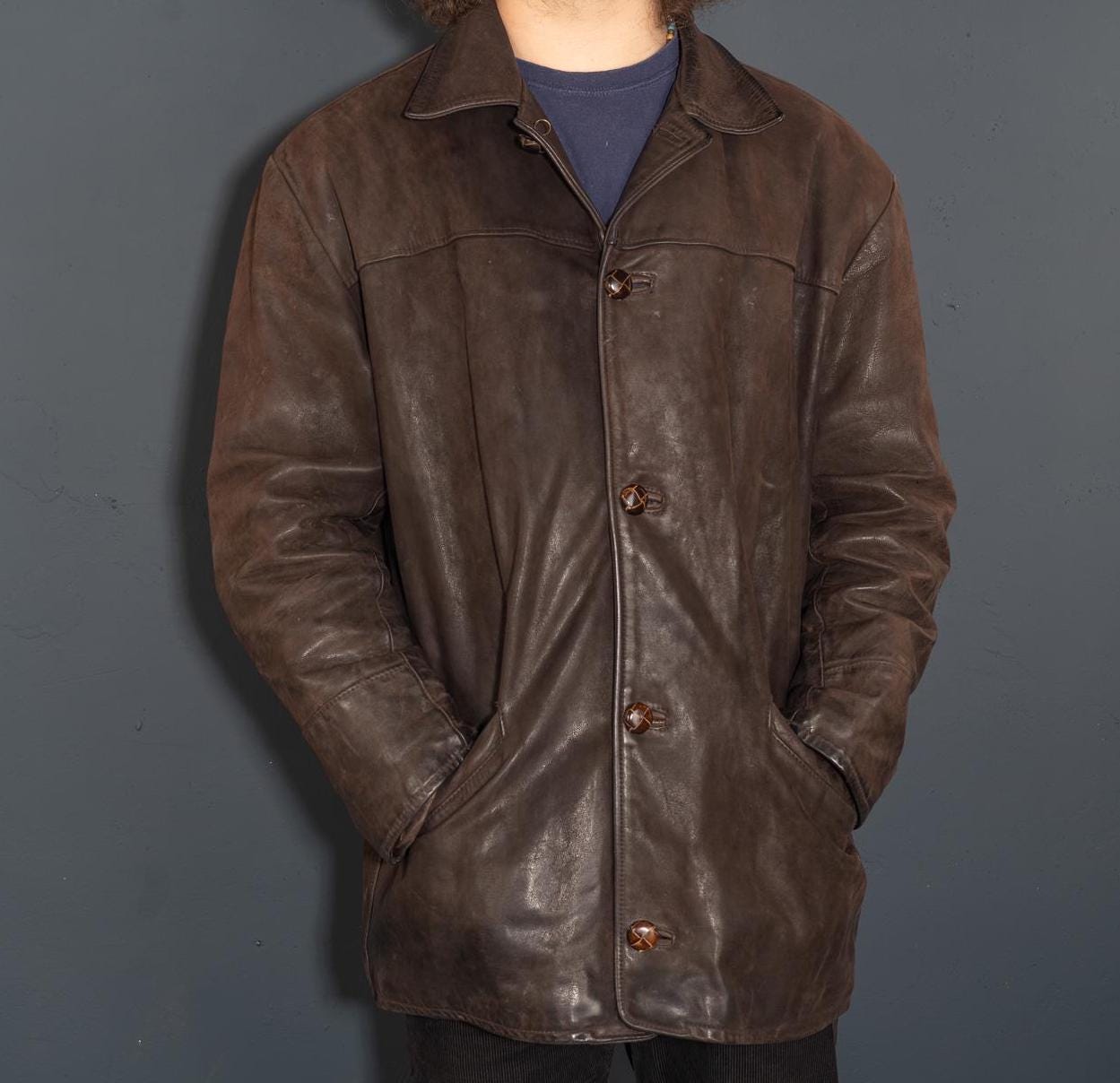 ジャケット・アウター old Leather jacket 80s Vintage Leather Jacket Distressed Leather Jacket Oversized