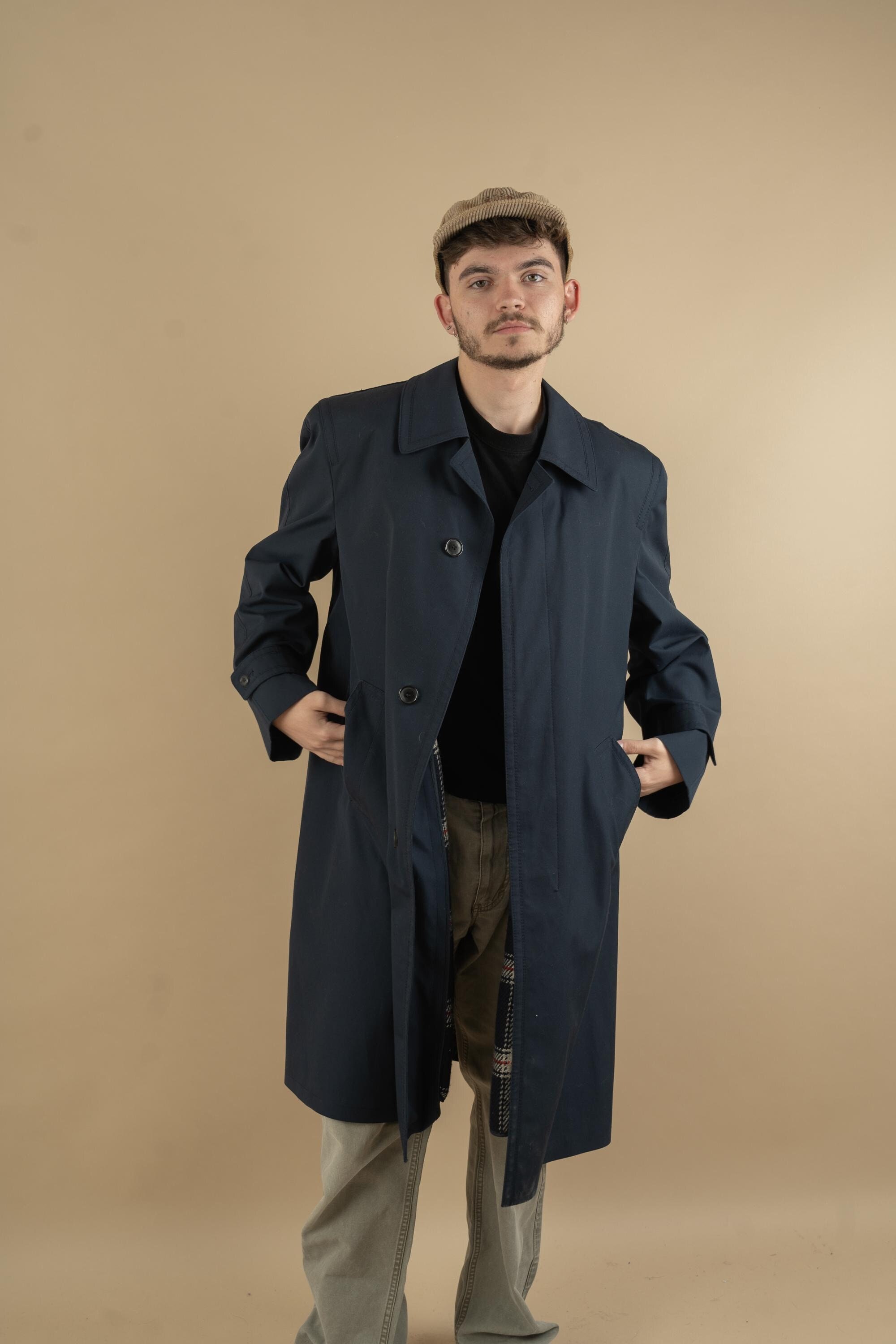Vintage Deep Blue Trench Coat Oversized Gender Neutral Second Hand