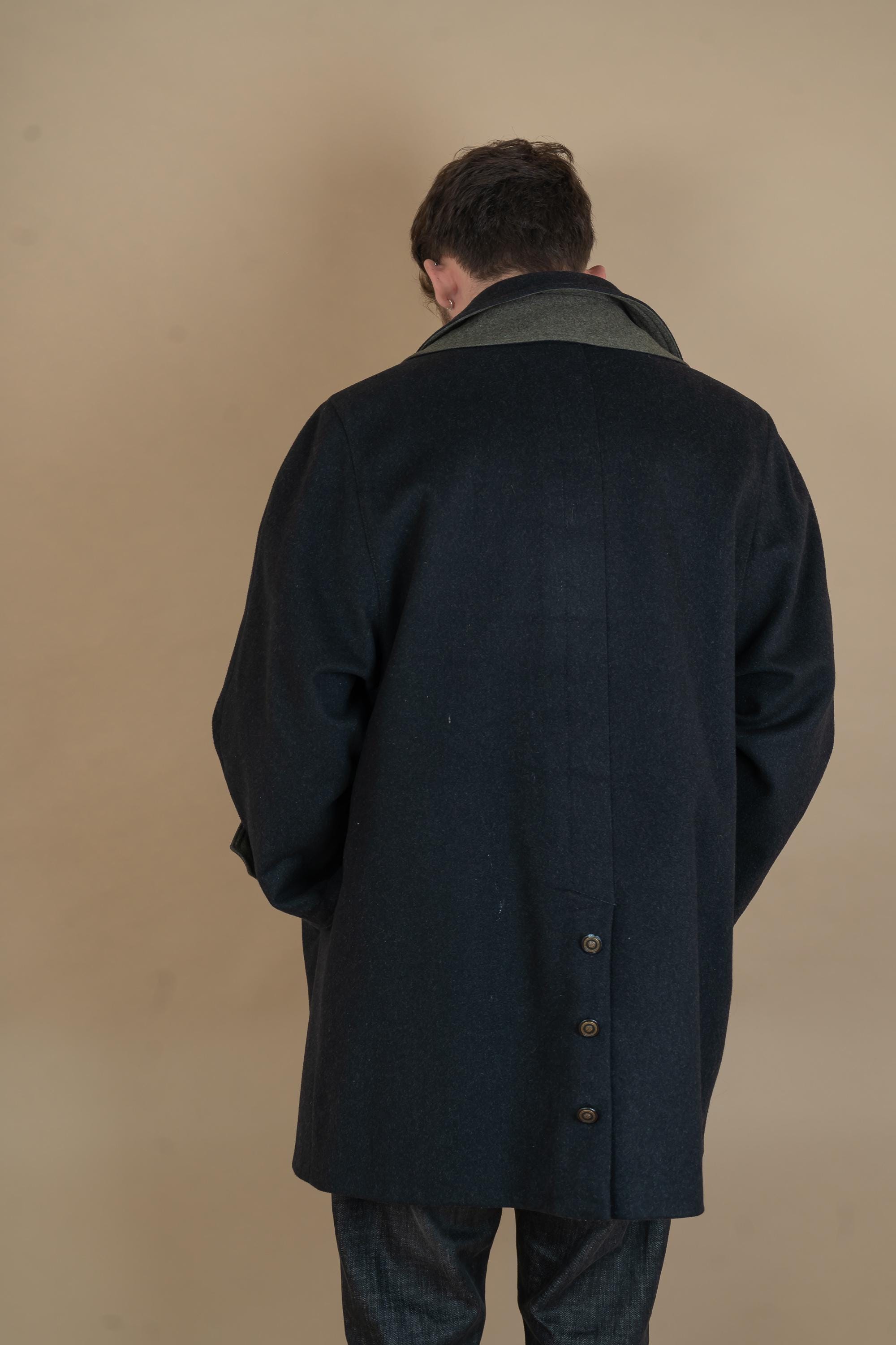 Vintage Wool Loden Coat Oversized Gray 80s 90s Brown Hem 100