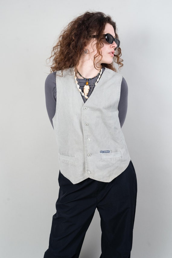 Vintage vest grey cotton Size L gender neutral 80s - image 7