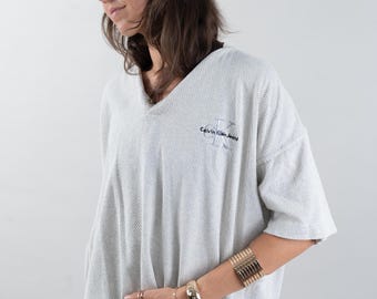 vintage Calvin Klein shirt tshirt gray Size L hard cotton 80s gender neutral unisex