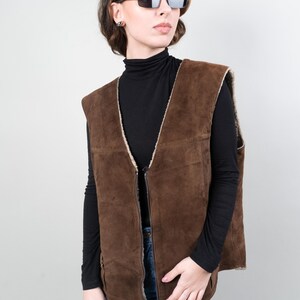 vintage shepherd vest leather wool suede one size crazy pattern navajo 80s 90s imagem 3