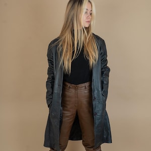 vintage 80s Black Leather Coat | Size L | Distressed Button Up Jacket | Retro fashion