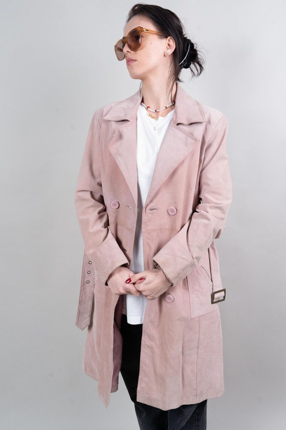 vintage leather coat rose pink Size M velour suede