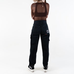 Vintage cargo denim pants black with pockets high waist Size S 80s 90s image 9