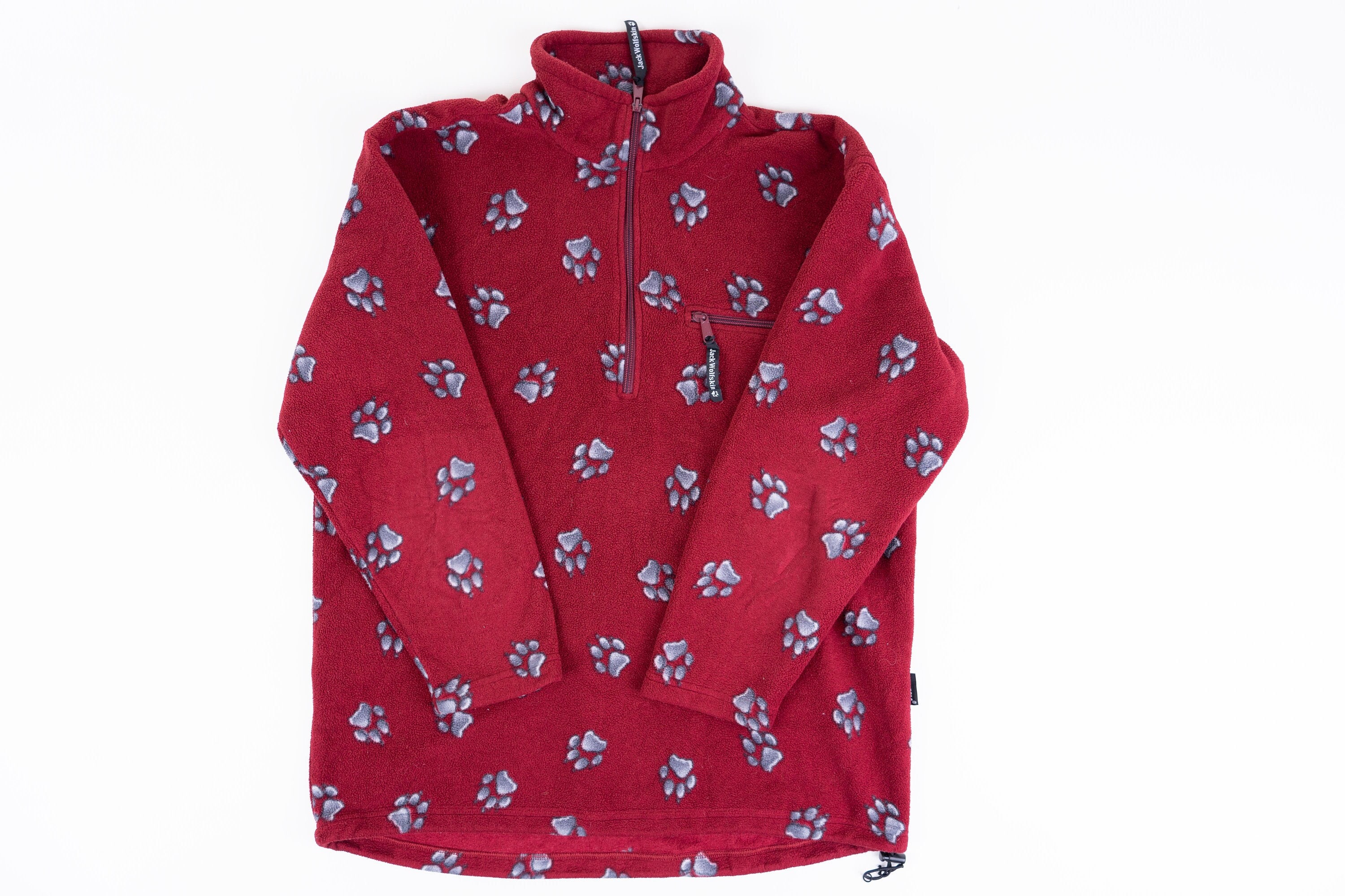 Vintage Jack Wolfskin Fleece Polar Jumper Paw Pattern Size L 80s