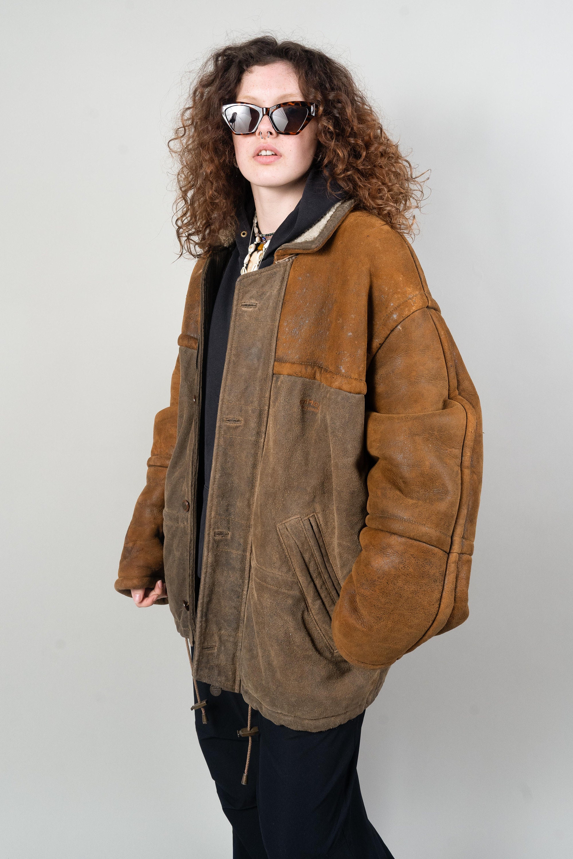 【LIDNM】SUPER SOFT SHEEP SUEDE ZIP Vintage Sheep Skin Jacket Leather - Aviator Camel Suede