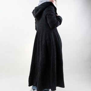 Vintage wool trench coat black hooded Size S / Meter 80s 90s image 5