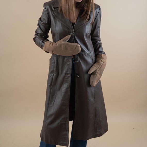 Vintage Leather Overcoat Genuine Soft Leather Brown Size S / Meter