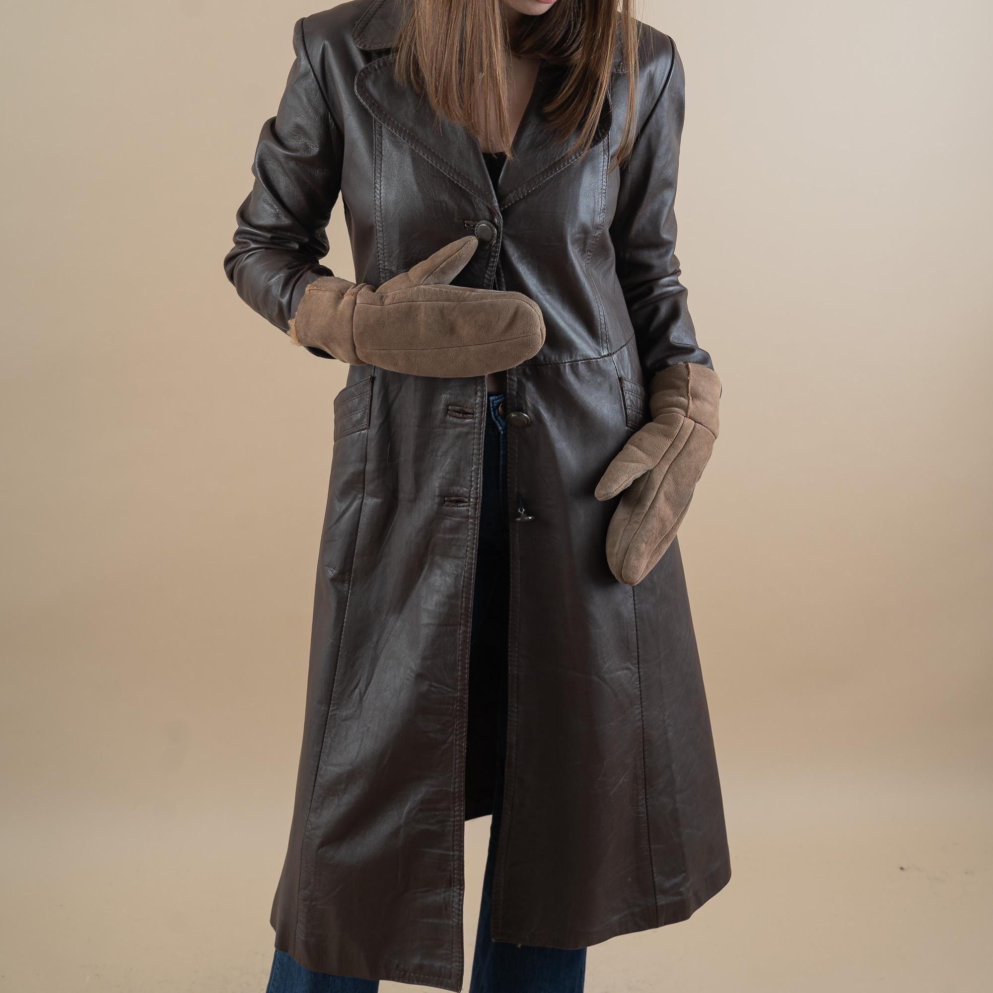 Vintage Leather Overcoat Genuine Soft Leather Brown Size S / Meter